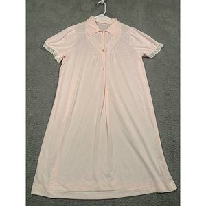 Vintage Texsheen Baby Pink Night Gown‎ Nylon Lace Collar and Sleeves Large L